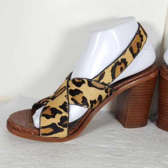 SAM EDELMAN Women's Ivy US8,5M Leather Animal Print CrisCross Slingback Sandals - Picture 6 of 14